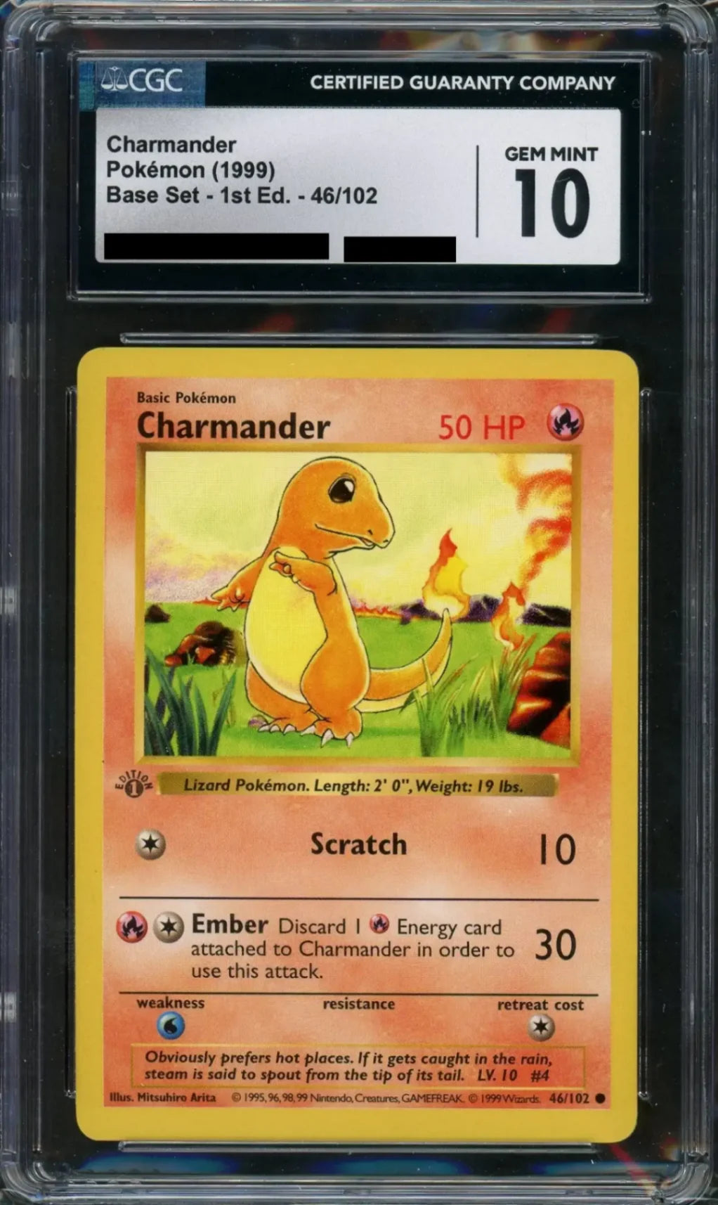 【CGC10】Charamander Base Set 46/102 1ED(英語版:ヒトカゲ初版)