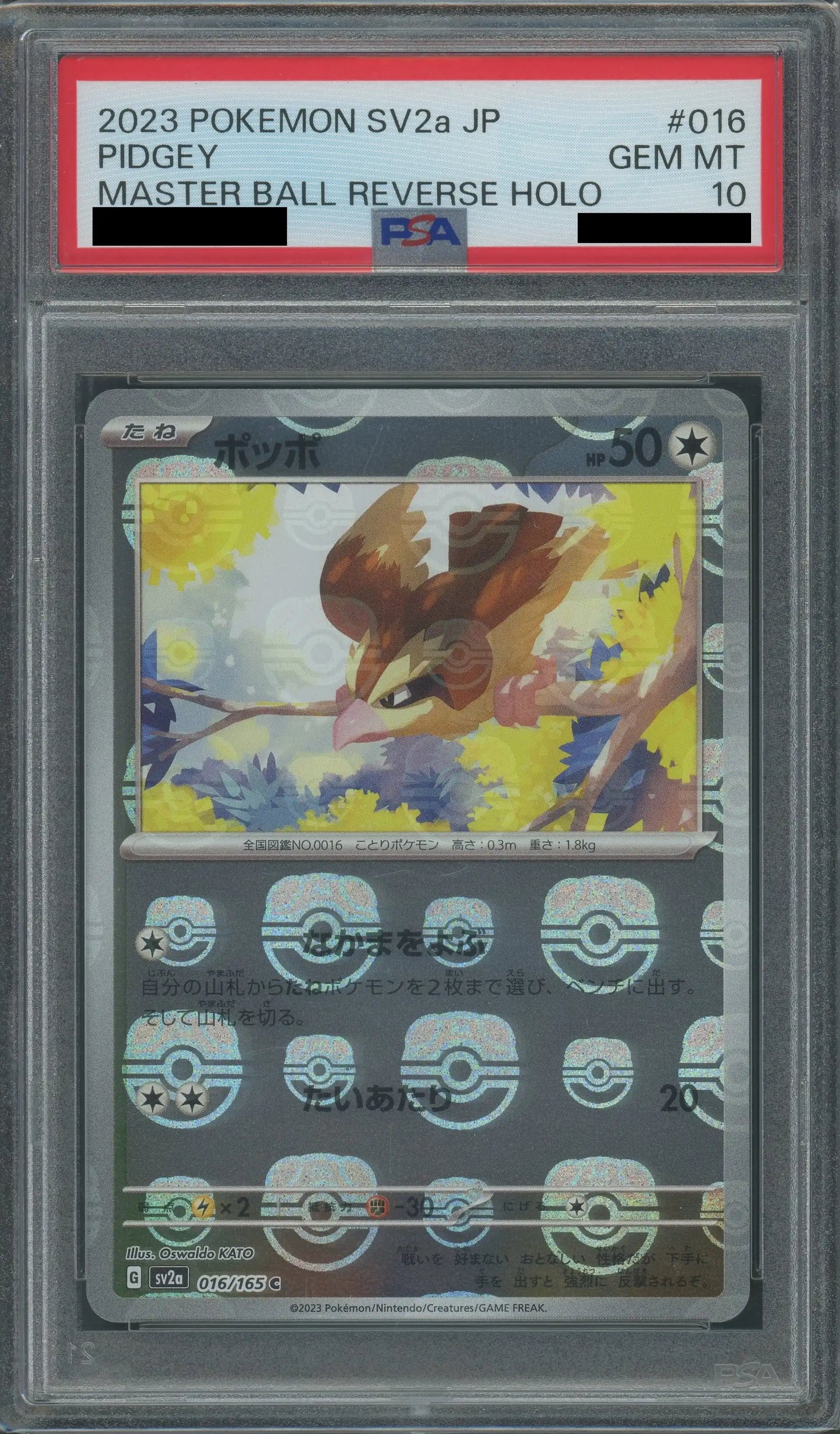 【PSA10】ポッポ:マスターボールミラー(C){無}〈016/165〉[SV2a-Ma]